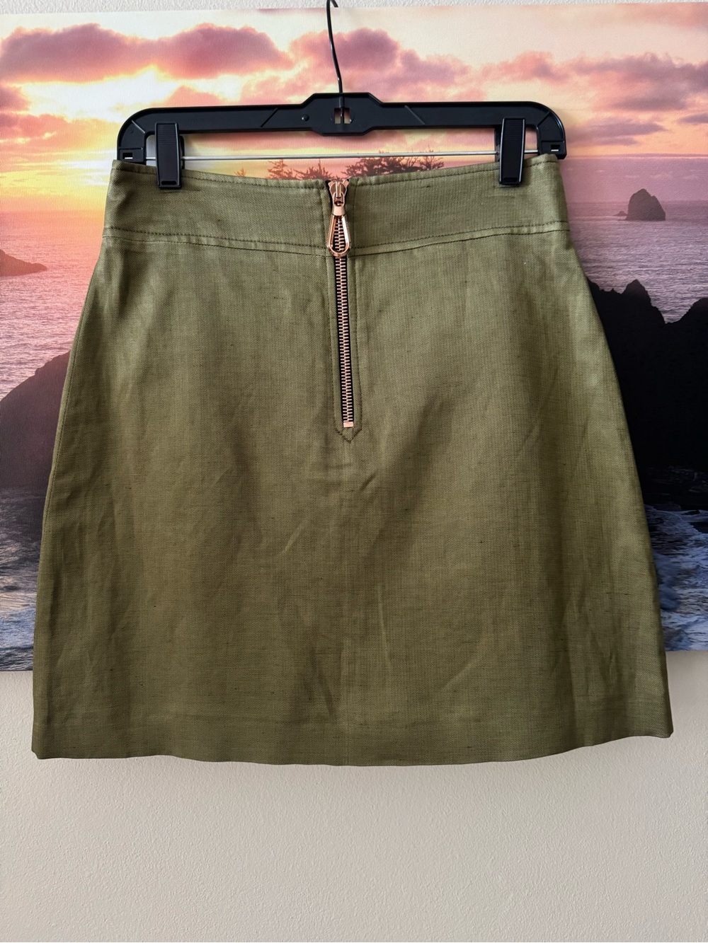 Sandro Paris/ Erman khaki Front Zip Cotton/Linen high waisted skirt/ 2 FR/ 4 NWT